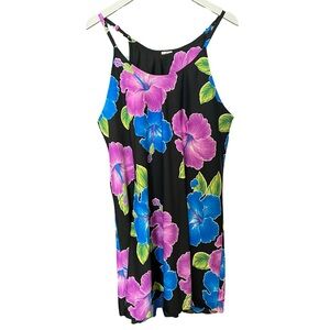 Beautiful Floral Sleeveless Slip Dress Bright Purple and Blue Orchids Resort
